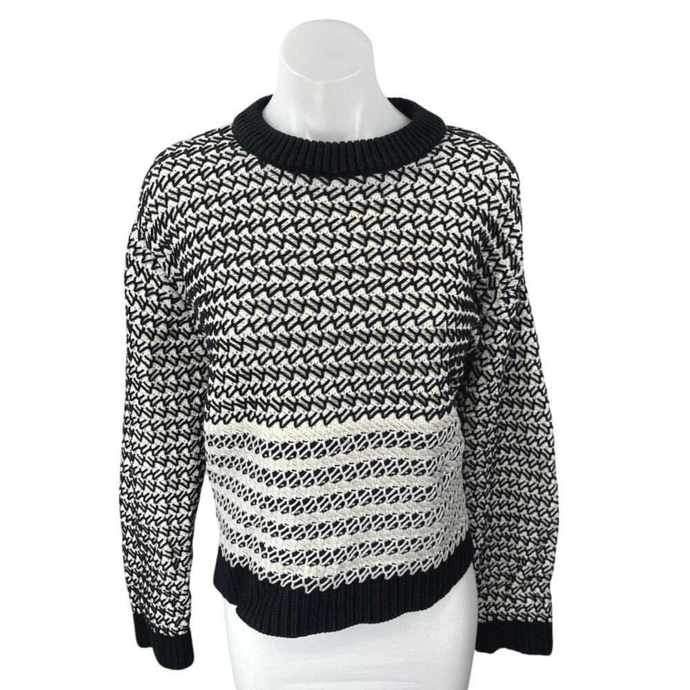 Proenza Schouler Women's Black White Striped Long Sleeve Pullover Sweater Top M